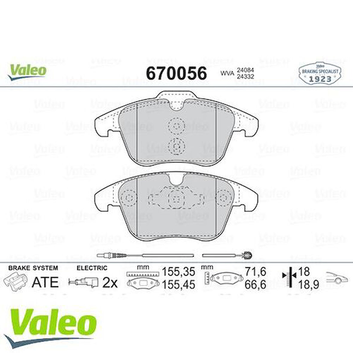 Valeo 670056 Ön Fren Balatası Fıslı C5 X7 1.6 16V 1.8 16V 2.0 16V 1.6Hdı 2.0Hdı 02 08> P407 Dw10Bted4 2.0 16V