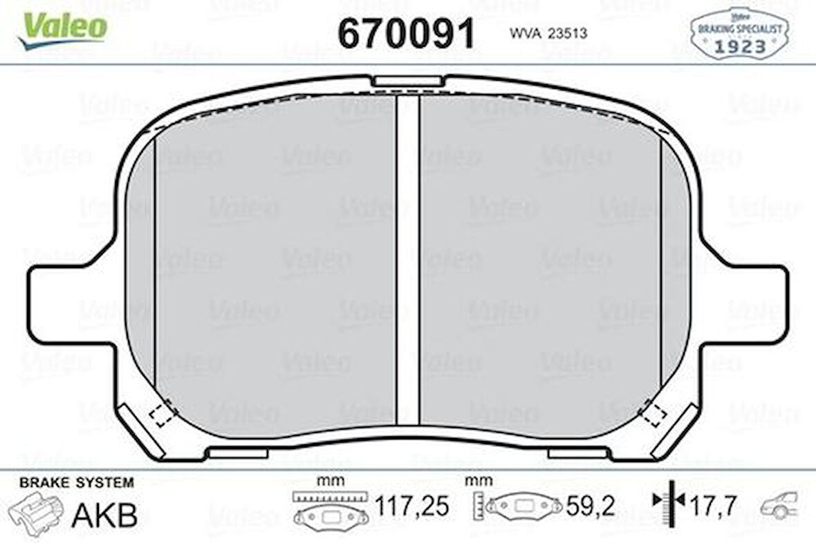 Valeo 670091 Fren Balatası Toyota Camry 3.0 V6 24V 96-01 Previa Tarago 446533120