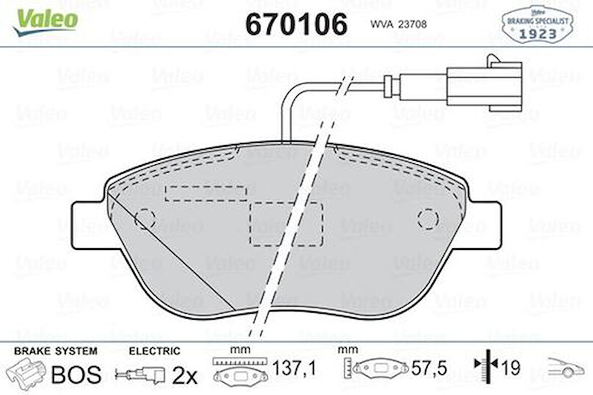 Valeo 670106 Ön Fren Balatası Doblo 1.3 1.9 JTD 07-Grande Punto 1.3 Multijet 05-Stilo 05-Linea 07-Bravo 07-Idea 1.3 05-G 45022S6DE01
