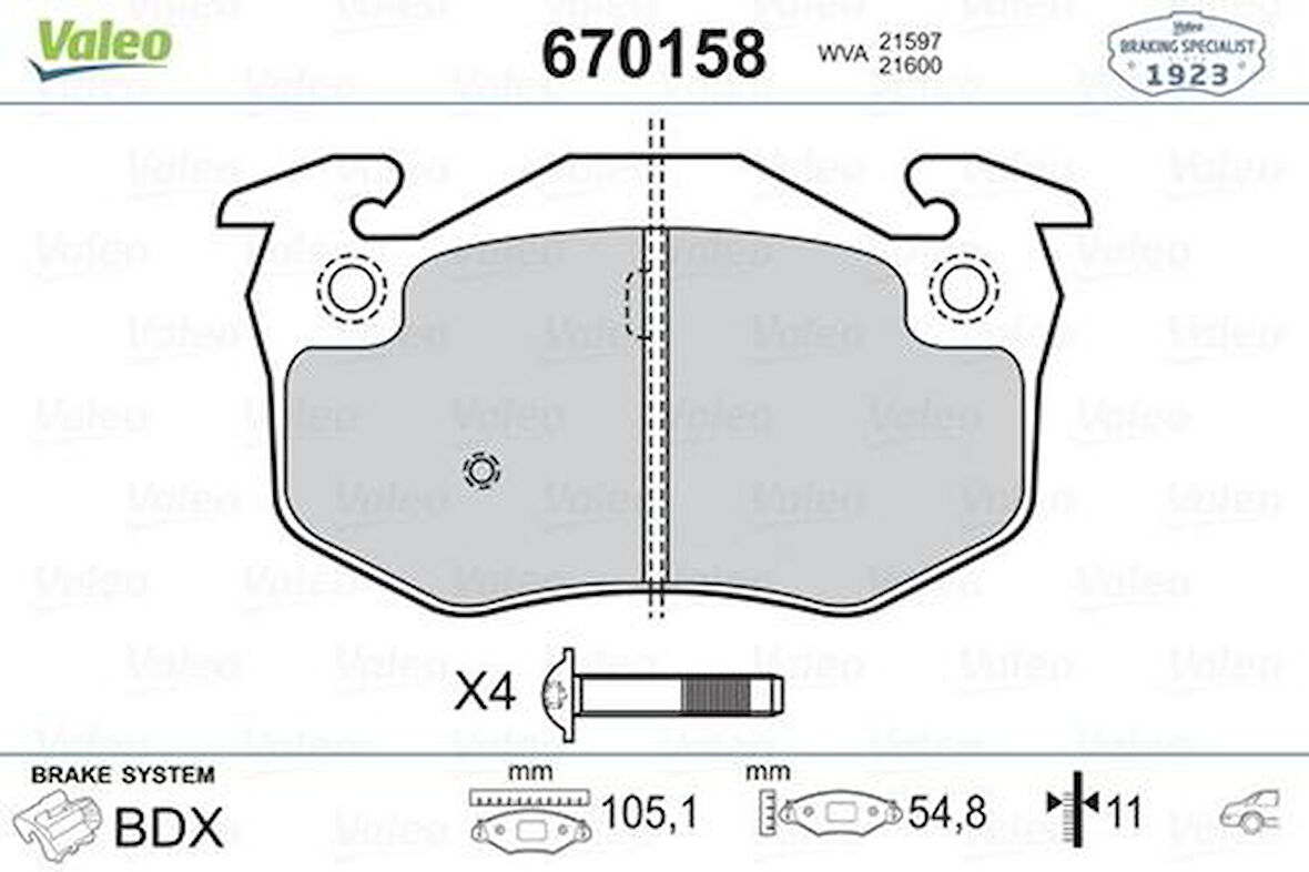 Valeo 670158 Arka Balata Renault 9-Renault 19-P106 96 206 00 P306 97-01 Megane I-Clio I-II-Saxo 96 Xsara 97 İnce Tip 7701203668