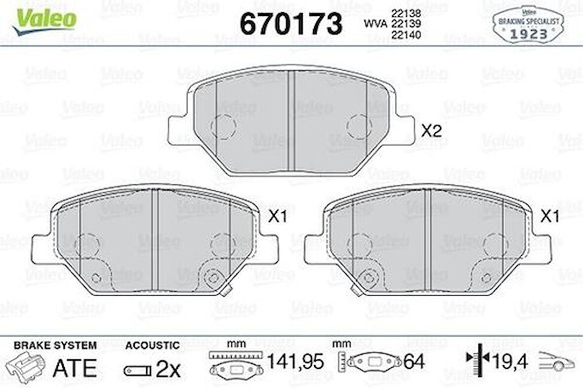 Valeo 670173 Ön Balata Insignia B 2017 17 84120877
