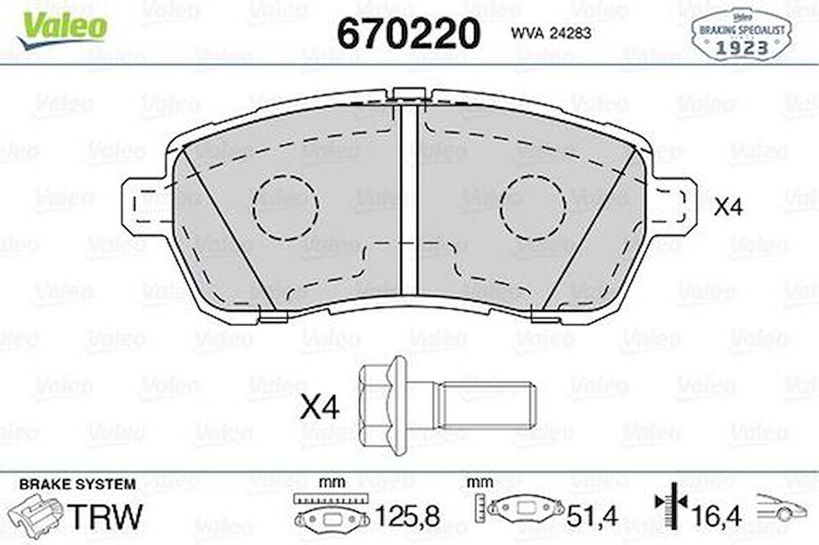 Valeo 670220 Ön Fren Balatası Materia 2006-Sirion 2005-Mazda 2 2008-Fiesta VI 2008- ME8V5J2K021AB
