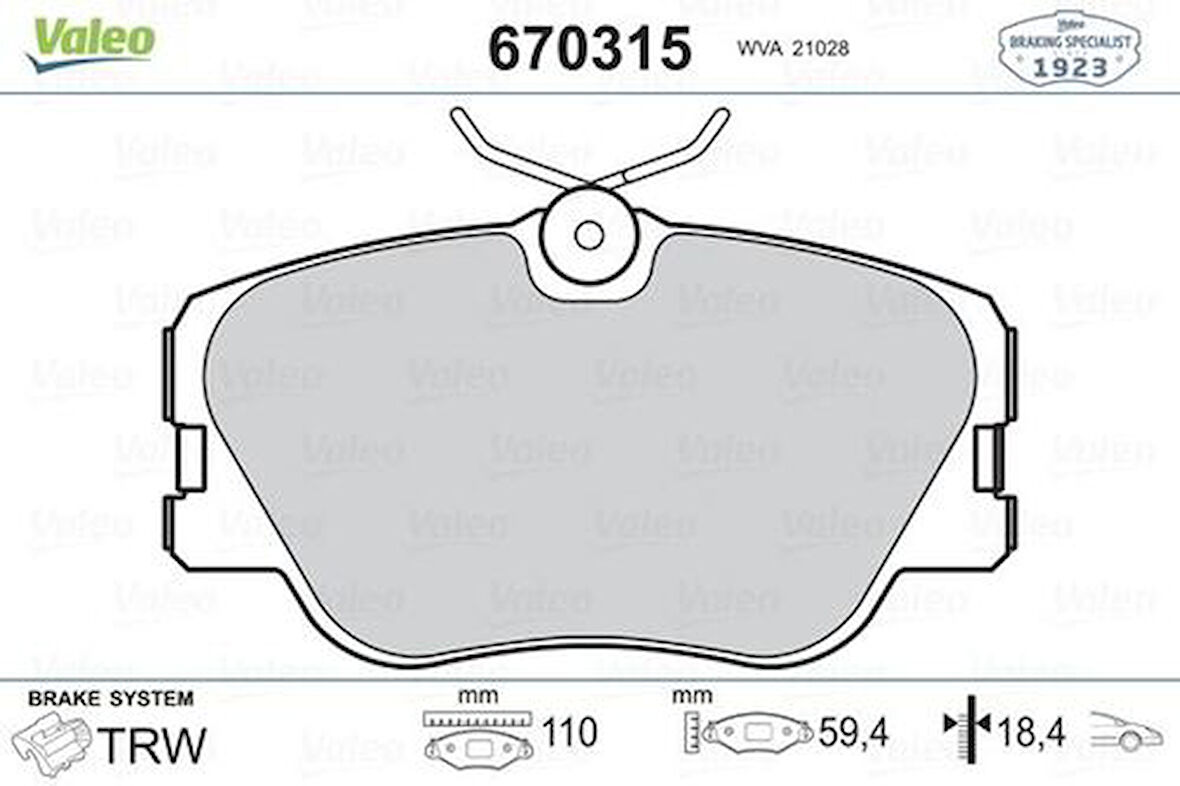 Valeo 670315 Fren Balatası Ön Mercedes W201 W124 S124 C124 A124 4200720
