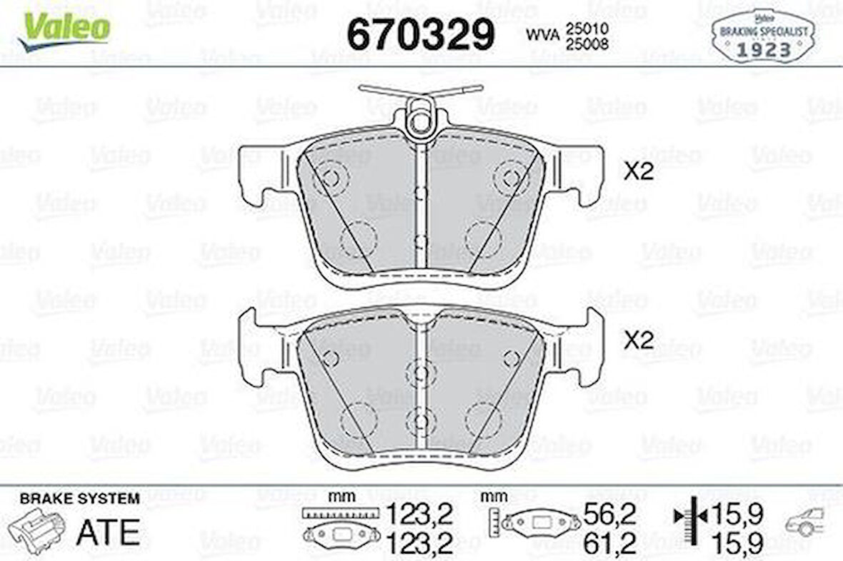 Valeo 670329 Arka Fren Balatası Golf VII A3 1.2 1.4TFSI 1.6 2.0TDI 12- 8V0698451