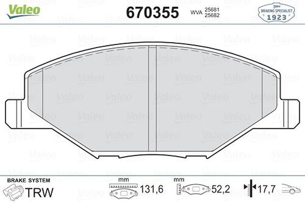 Valeo 670355 Ön Fren Balatası Polo 10-Fabia 11-Rapid 12- 6RU698151A
