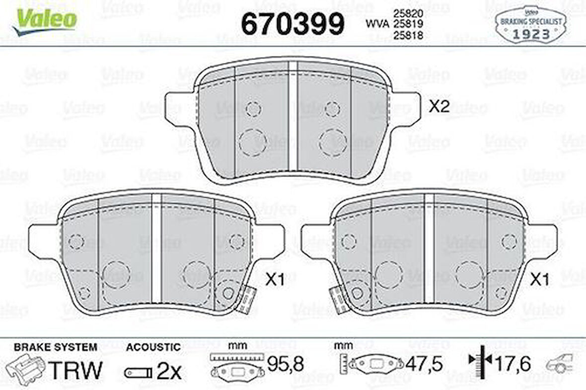 Valeo 670399 Fren Balatası Arka 500L 12> 1.4 1.6D Mjet Egea 16>