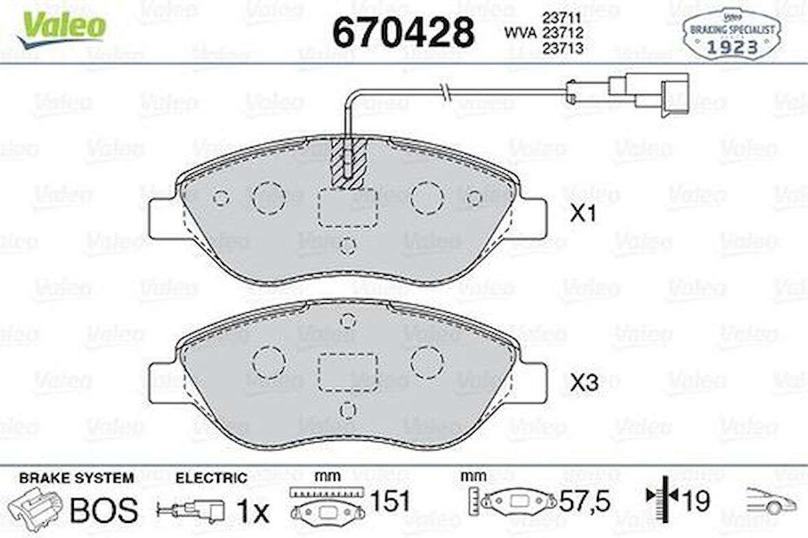 Valeo 670428 Ön Balata Egea YM-Bravo 1.4 1.6D 1.9D 2.0D 08 Delta 1.4 10 1.6D 08 11 Büyük Tip 77365808