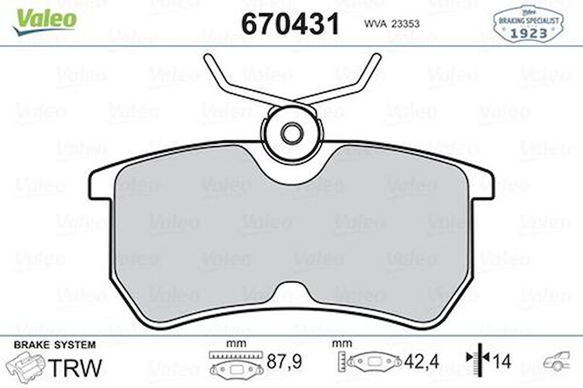 Valeo 670431 Arka Fren Balatası Focus 98-05 Fiesta VI 1.0 1.5TDCI 1.6Ti 12-14 98AB2M008BA