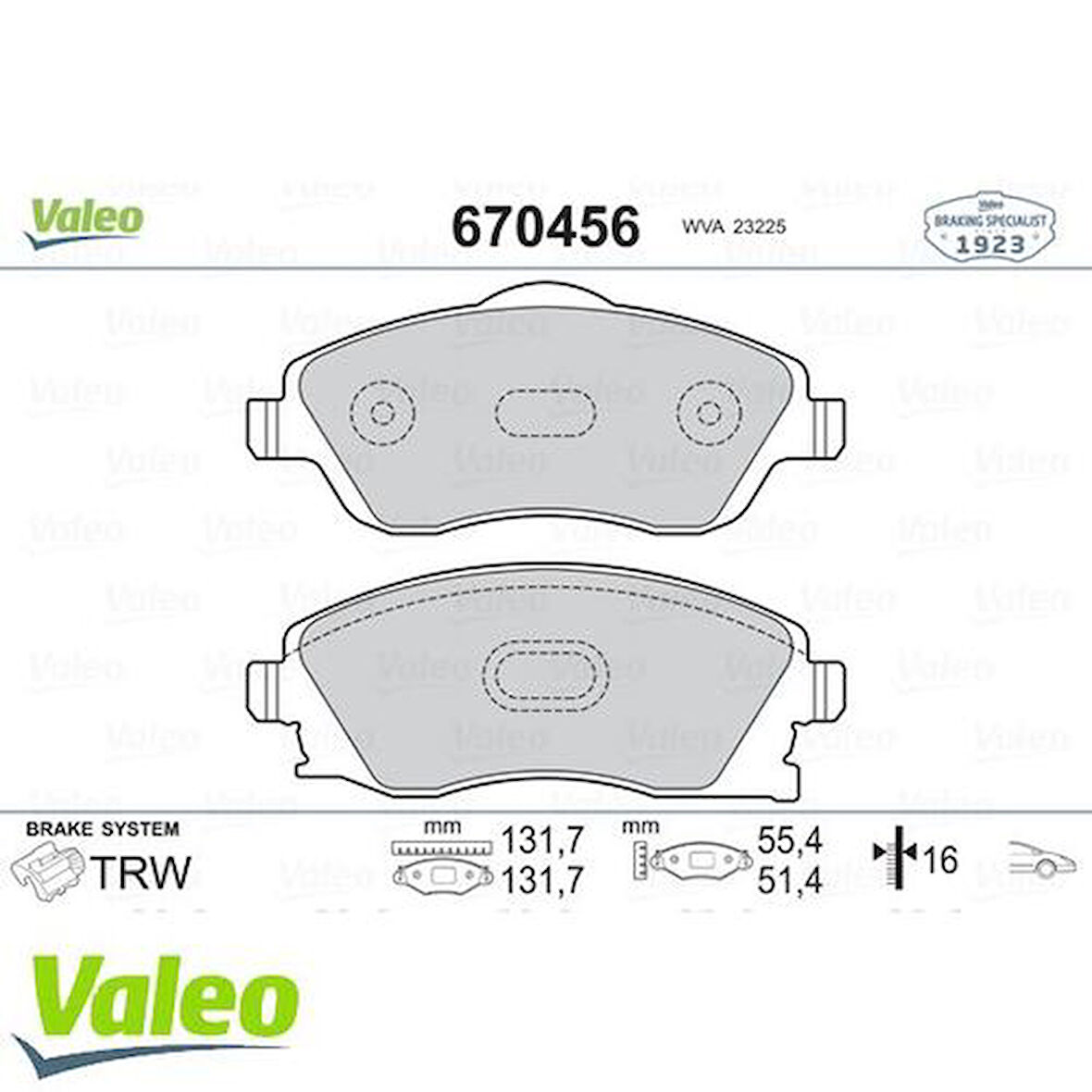 Valeo 670456 Ön Fren Balatası Corsa C Combo C Meriva A 1605081