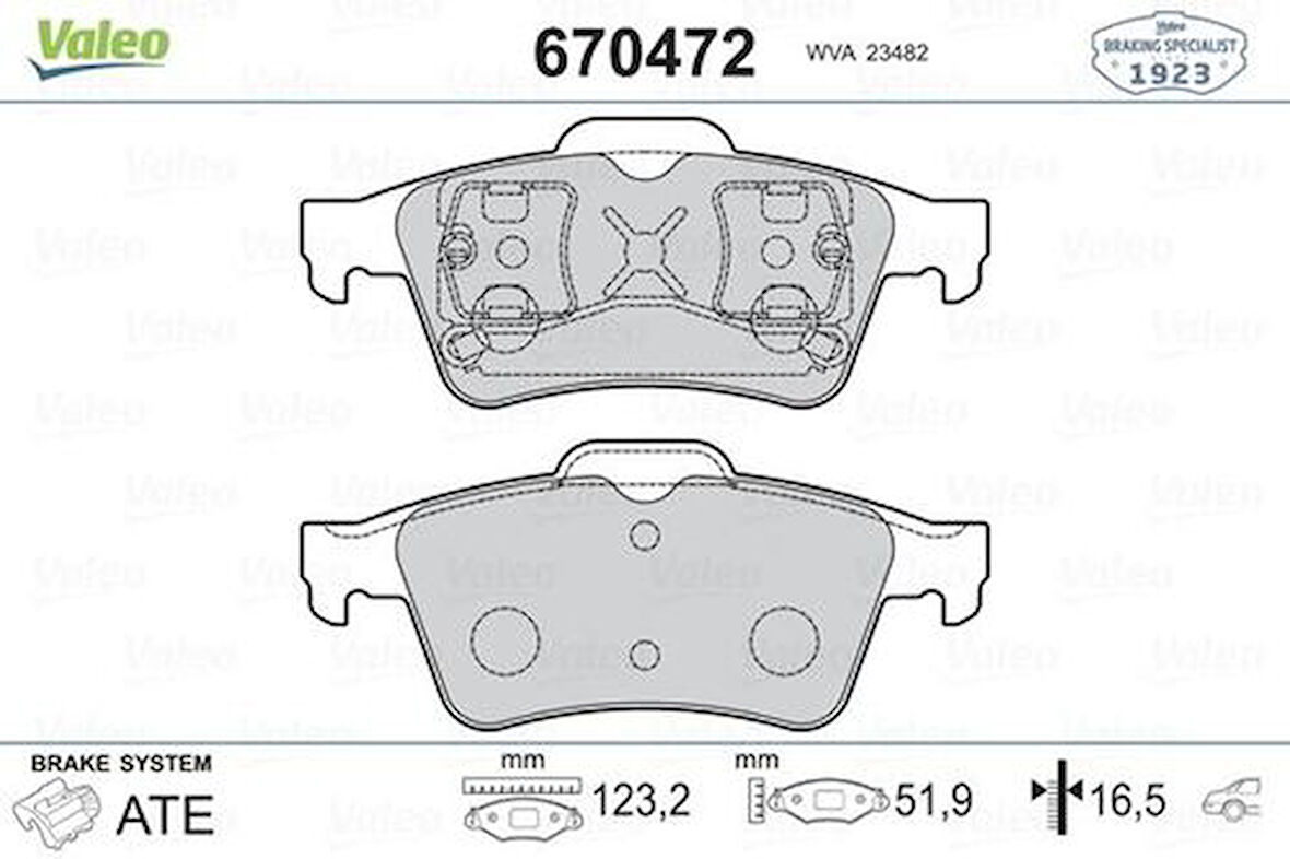 Valeo 670472 Arka Fren Balatası Nissan Primera P12 03-10 Laguna II Latitude 11-13 2.0 DCI Connect 02-FocusII FocusIII C.Ma1.6 Tdcy 04- 2T142M008AA