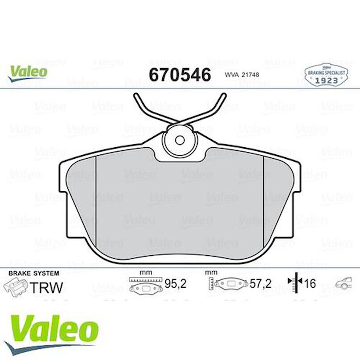 Valeo 670546 Arka Fren Balatası Trafic DCI 80 DCI 101 2.0I 01-Vivaro 1.9Dı 1.9DTI 2.0 16V 01 01 7701054772
