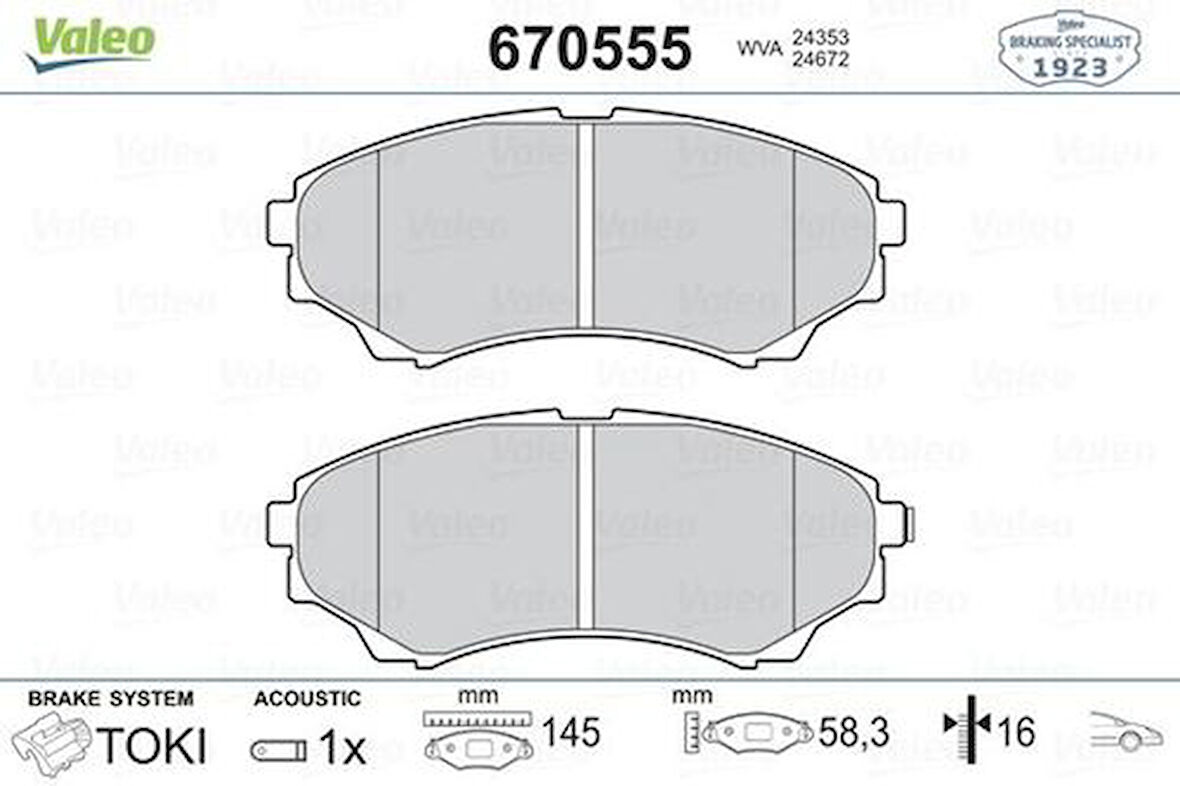 Valeo 670555 Ön Fren Balatası Mazda 4x4 B 2500 Ranger 02-06 2.5TD 3.0TD 06-11 2M342001BA