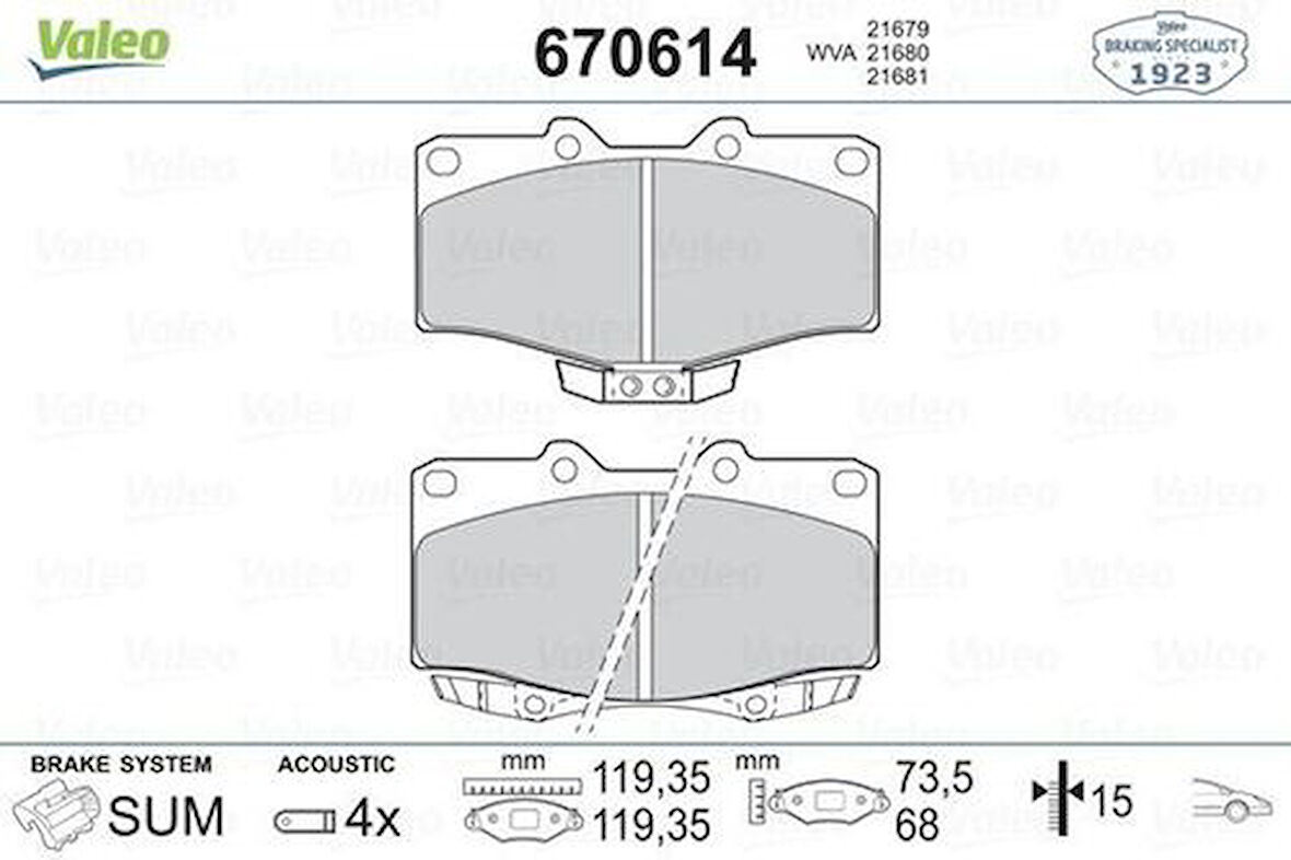Valeo 670614 Ön Fren Balatası Toyota Hılu1988-2000 Ln 106 4×4 2009> Landcruıser 1996>
