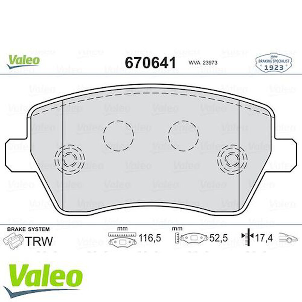 Valeo 670641 Ön Fren Balatası Micra K12 03-Note 06-Clio III 05-Modus 04-Duster 10-Logan 04-Dokker 12-G 116mm Y 52.1mm K 17.4mm 410608481R