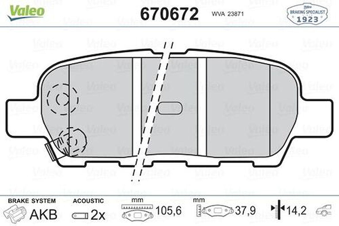 Valeo 670672 Arka Fren Balatası Nıssan Qashqaı J10 07-13 Xtraıl 07-13 Parthfınder 13> Koleos 08> Juke 10>Suzukı Grand Vıtara 08>