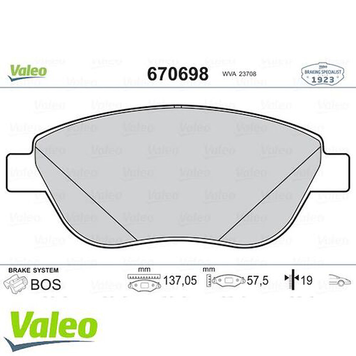 Valeo 670698 Ön Fren Balatası Idea 03-1.3JTD 1.9JTD 77365379