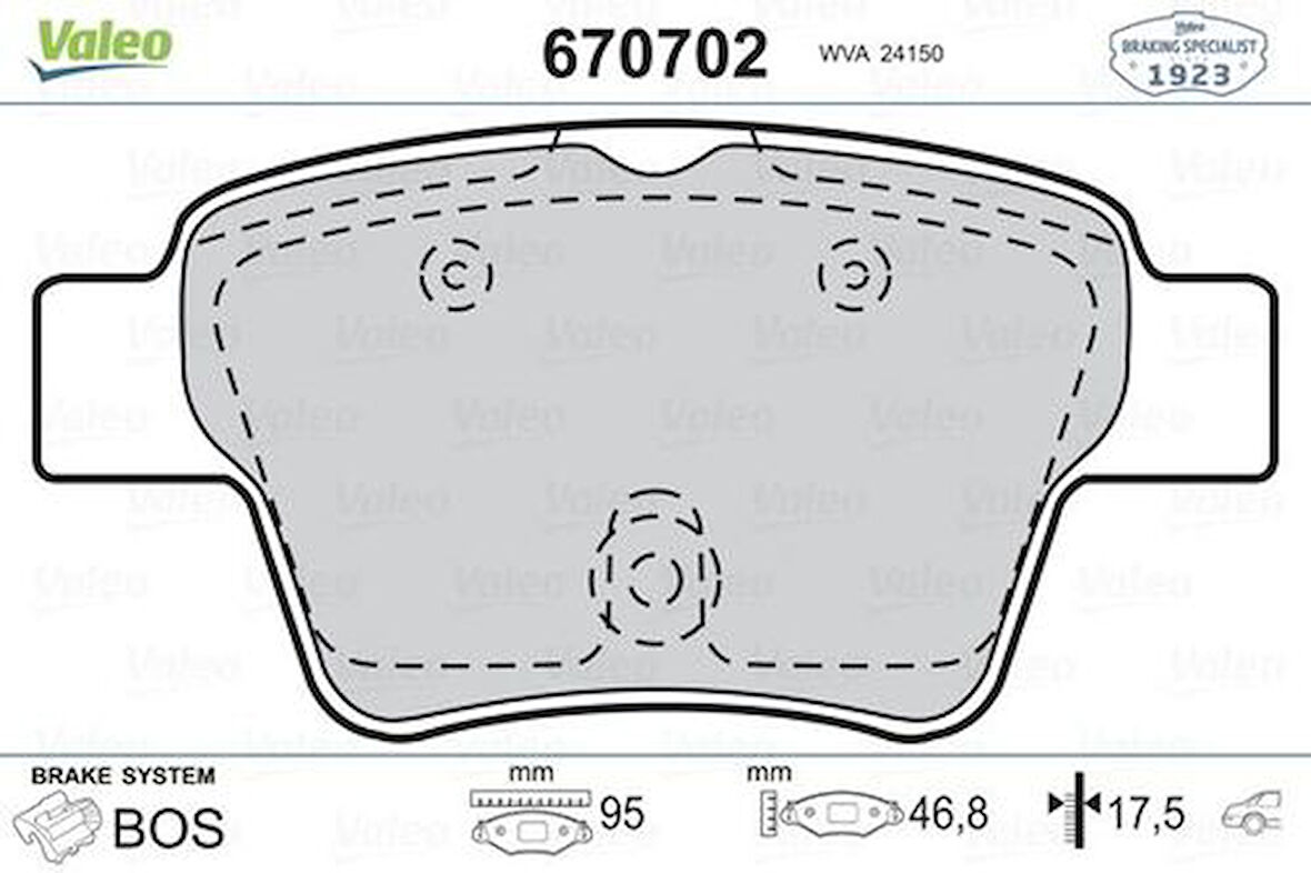Valeo 670702 Arka Fren Balatası C4 1.4L 16V 1.6L 16V 1.6HDI 90 110 05- 4254.76