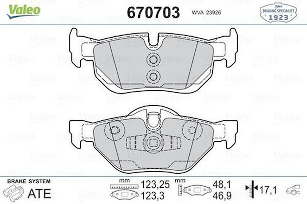 Valeo 670703 Fren Balatası Arka Kulaklı BMW E87 E90 X1 E83 34216774692