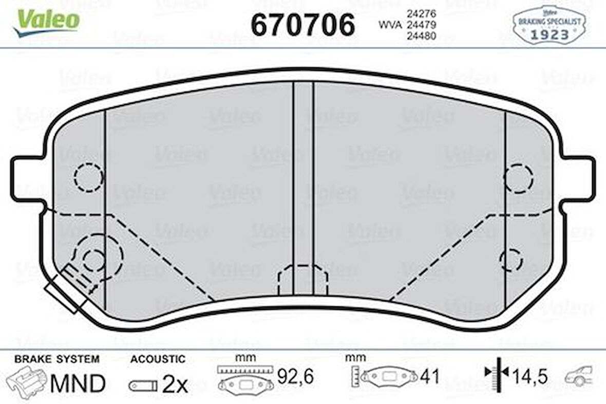 Valeo 670706 Arka Fren Balatası Hyundai i10 Kia Picanto 1.0 1.1 05-10 583020XA00