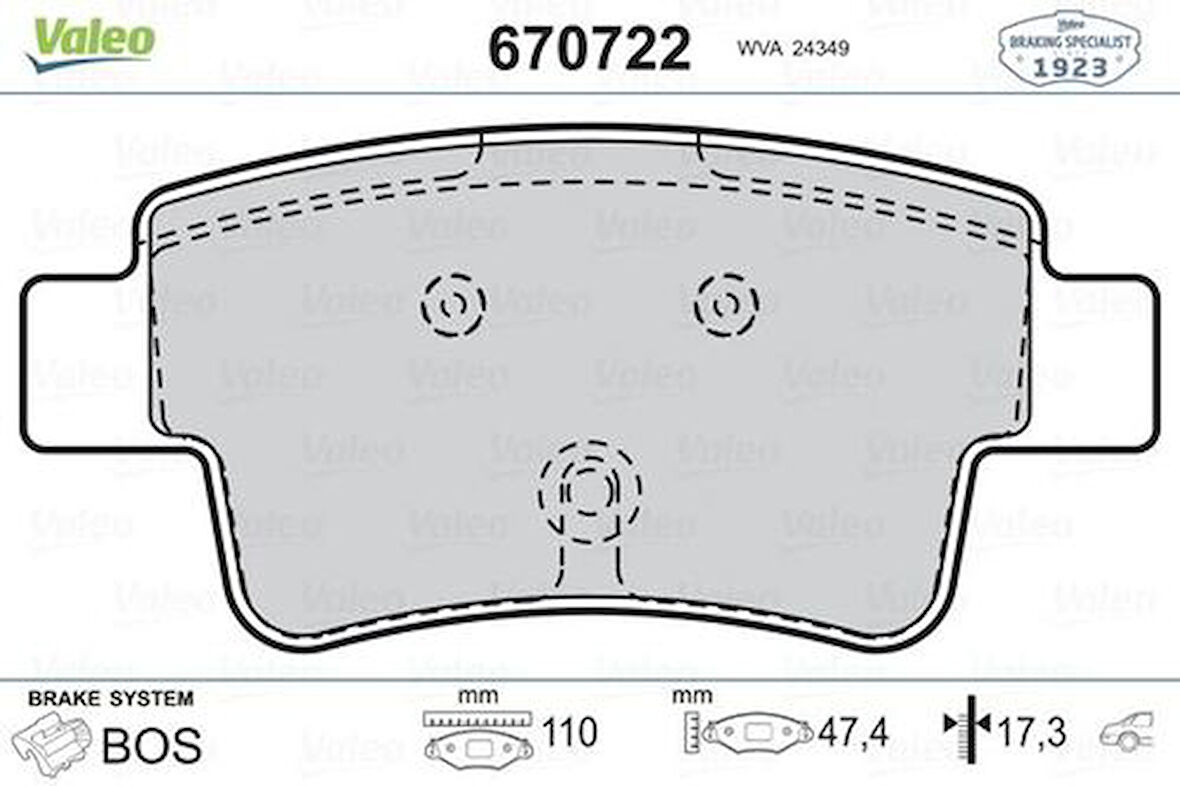 Valeo 670722 Arka Fren Balatası Grande Punto 10 05-1.3 Multijet 1.4 MPI 1.9JTD 77363959