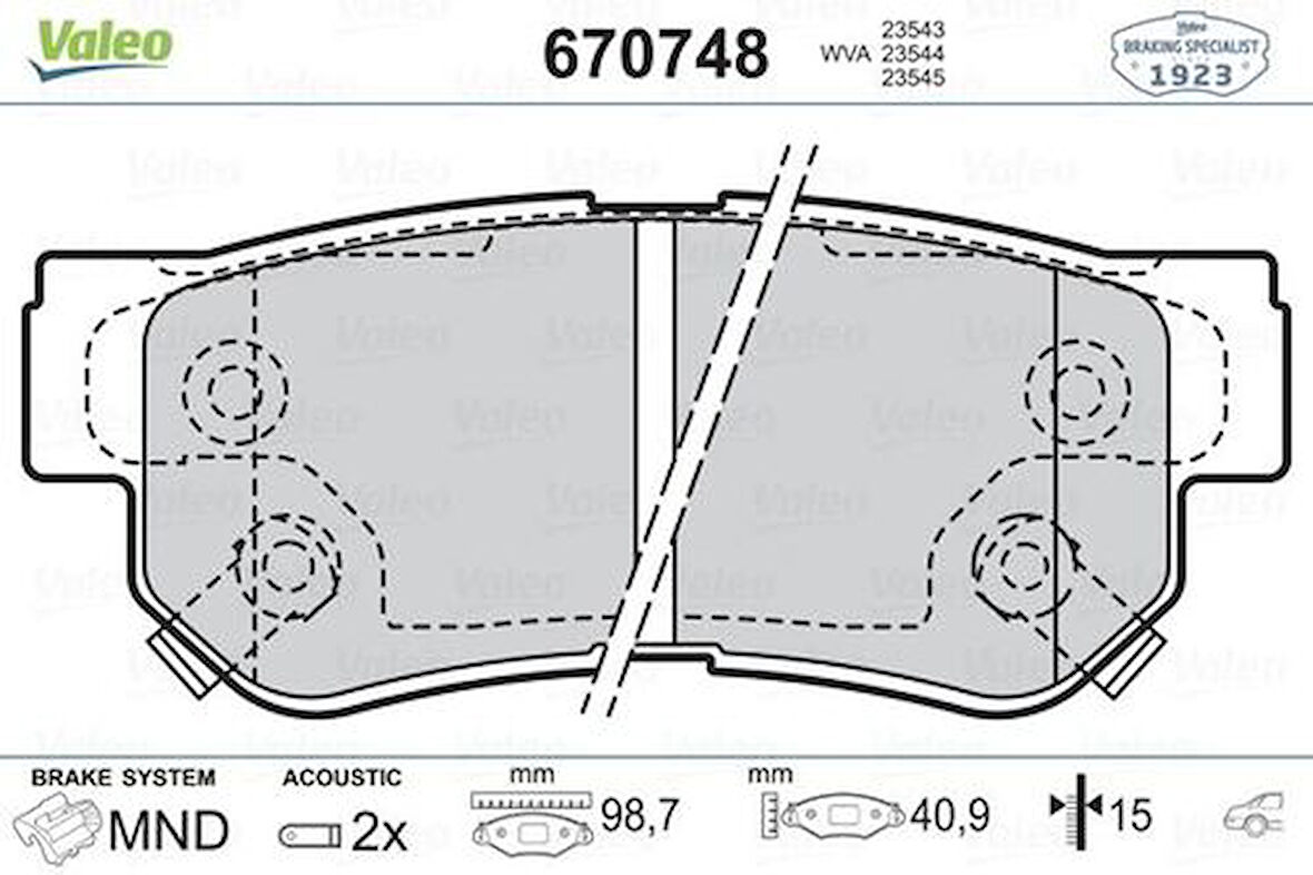 Valeo 670748 Arka Fren Balatası Dısk Elantra 06-10 Getz 02-11 Matrıx Santafe 01-06 Sonata 98-05 Sonata 05-07 Tucson 04-08 Sportage 04-10 Carens 06> Magentıs 04-9