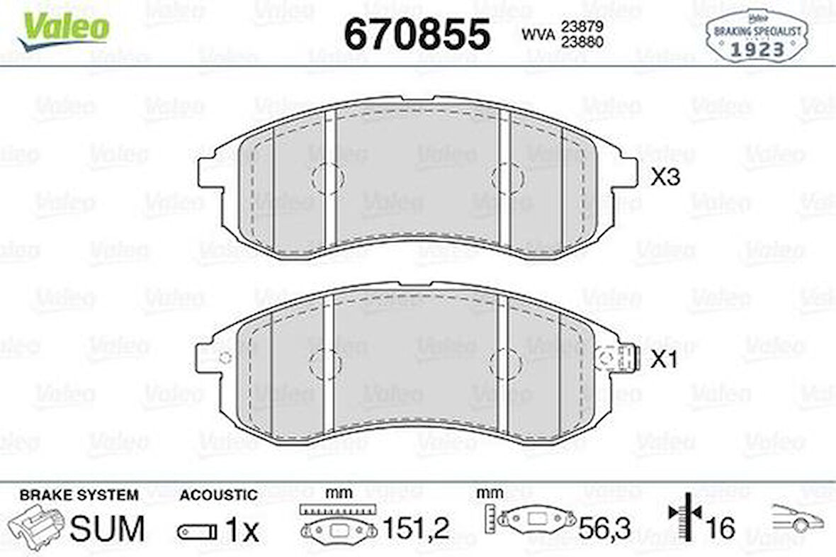 Valeo 670855 Ön Fren Balatası Mitsubishi L200 2.5 TD 4x4 01-05 MN102622