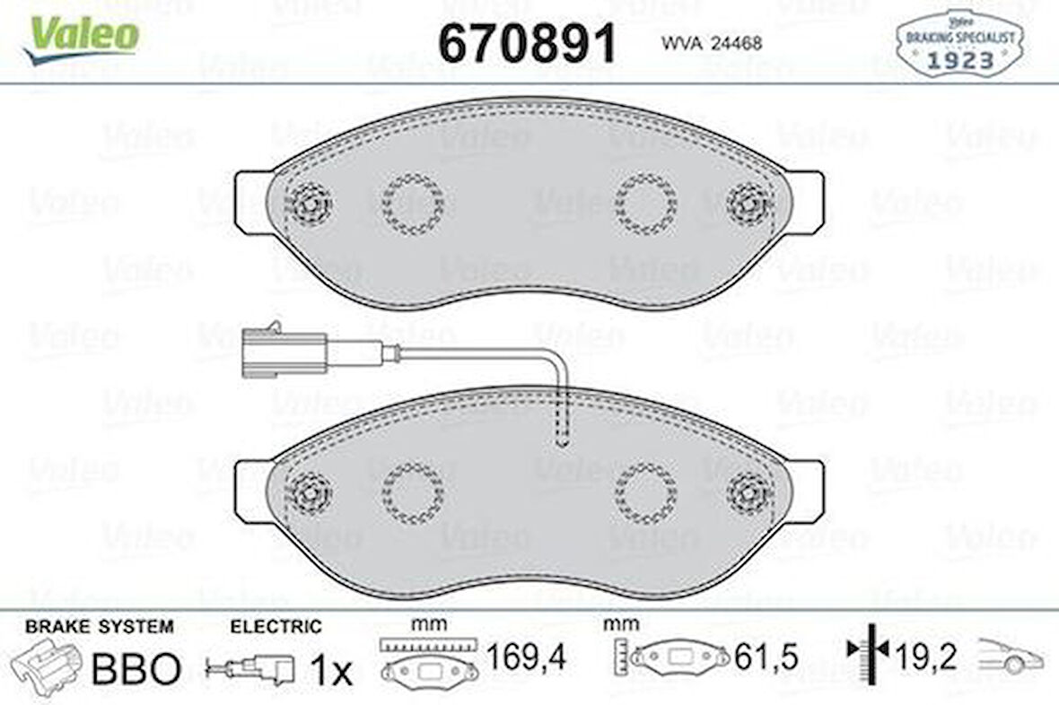 Valeo 670891 Ön Fren Balatası Ducato Boxer Jumper 2.2HDI 2.2D 100 Multijet 2.3D 120 3.0D 14Q Fişli 06- 773641660