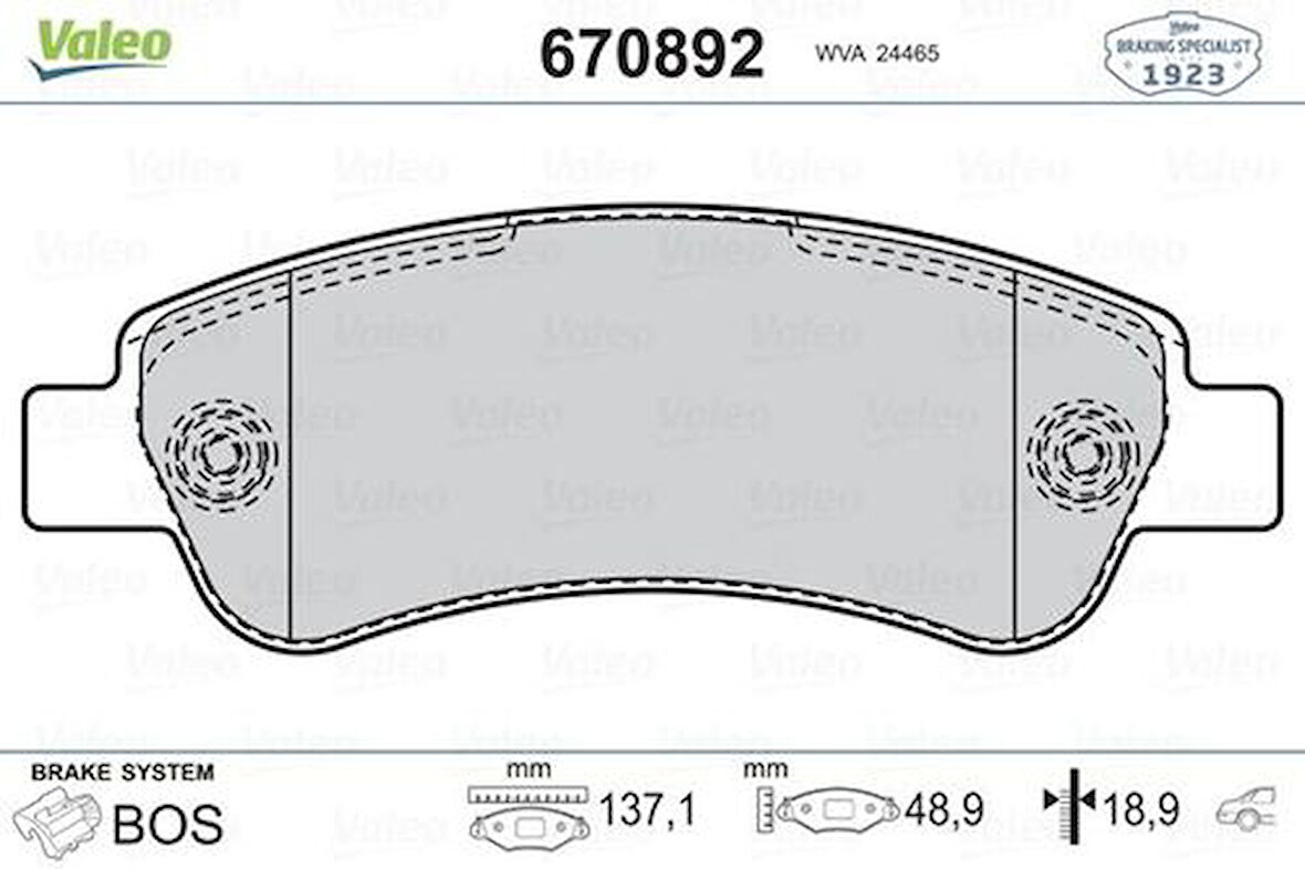 Valeo 670892 Arka Fren Balatası Ducato Boxer Jumper 2.2D 100 Multıjet 2.3D 120 Multıjet 3.0D 160 Multıjet 07 05