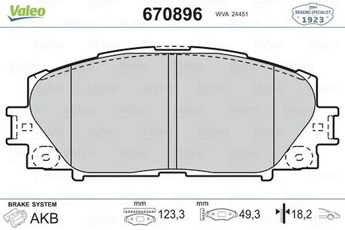 Valeo 670896 Ön Fren Balatası Yaris 1.0VVT I 01 06-ABS'siz Araçlar İçin Japonya Üretimi 446552200