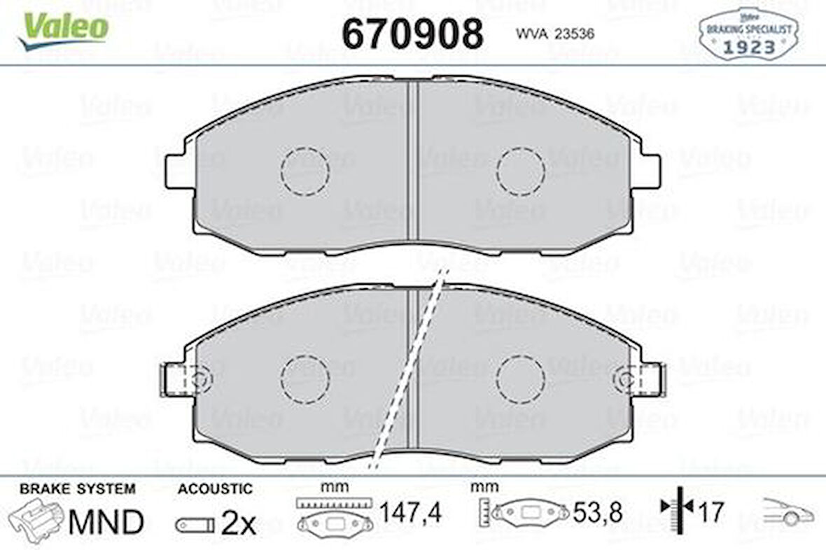 Valeo 670908 Ön Fren Balatası Hyundai Stare 2.5 97-01 581014AA31