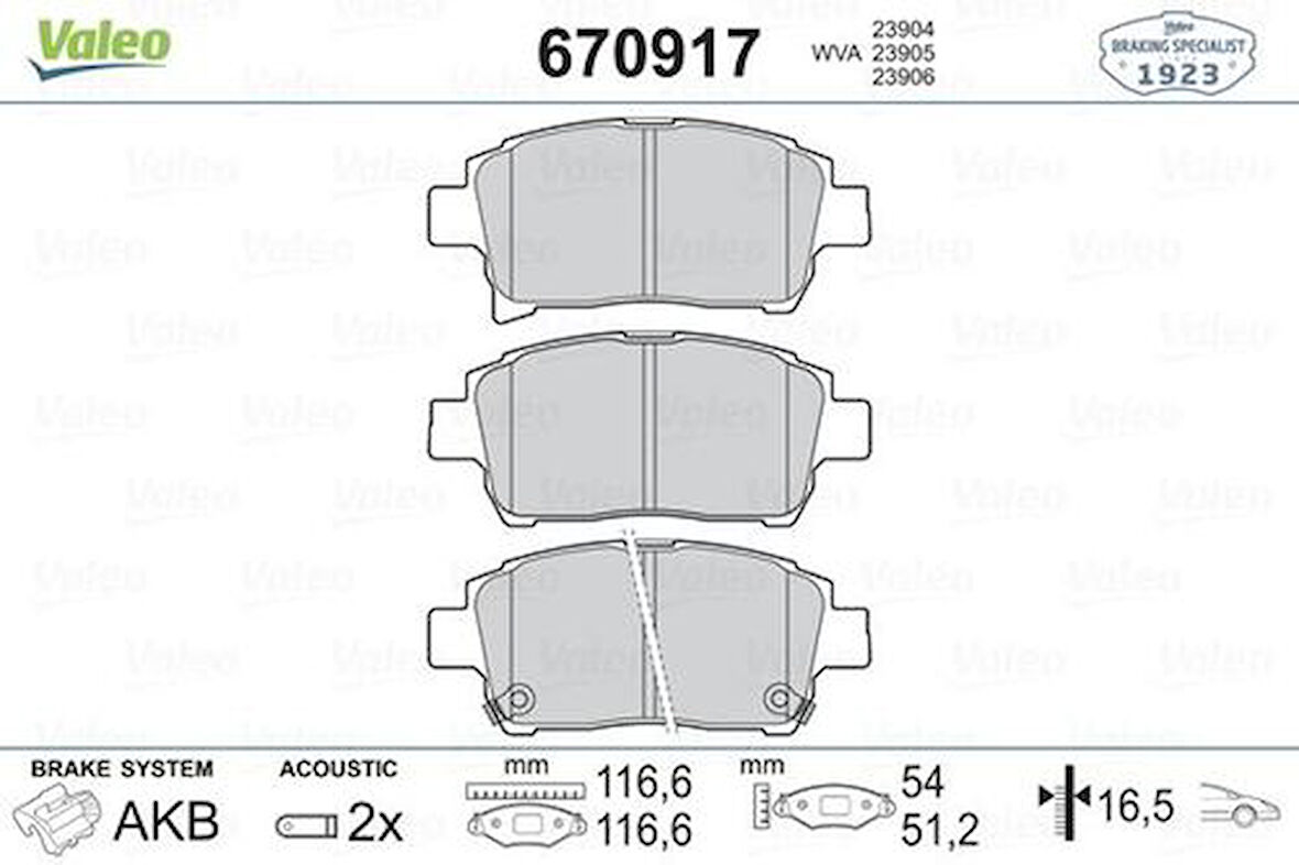 Valeo 670917 Ön Fren Balatası Corolla Verso VVT I 2001-Corolla 2002-2006 446513050