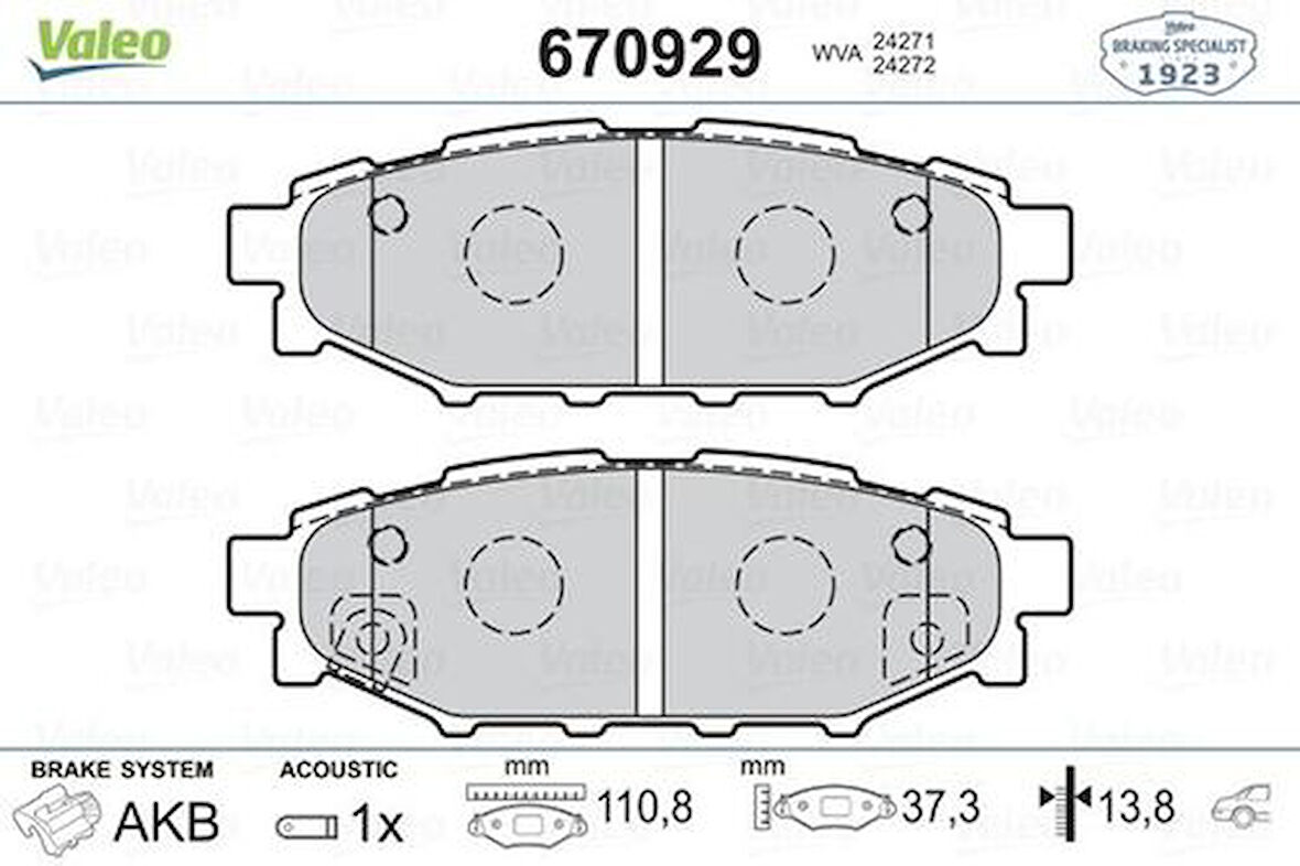 Valeo 670929 Arka Fren Balatası Forester 2.0 2.5 09-12 Impreza 08-12 Outback 03-11 Legacy 03-10 26696AG010