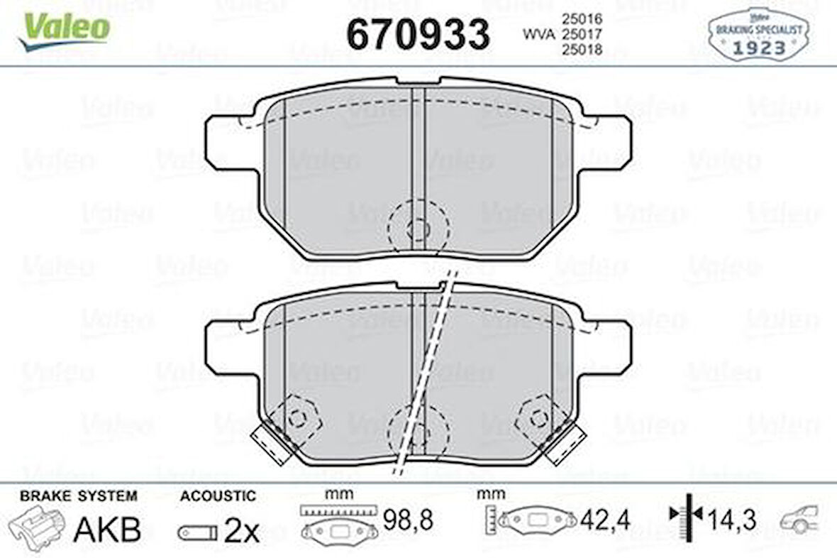 Valeo 670933 Arka Fren Balatası Toyota Corolla Auris 2007-Yaris 1.0 1.3 2005-Verso 2009- 446612130