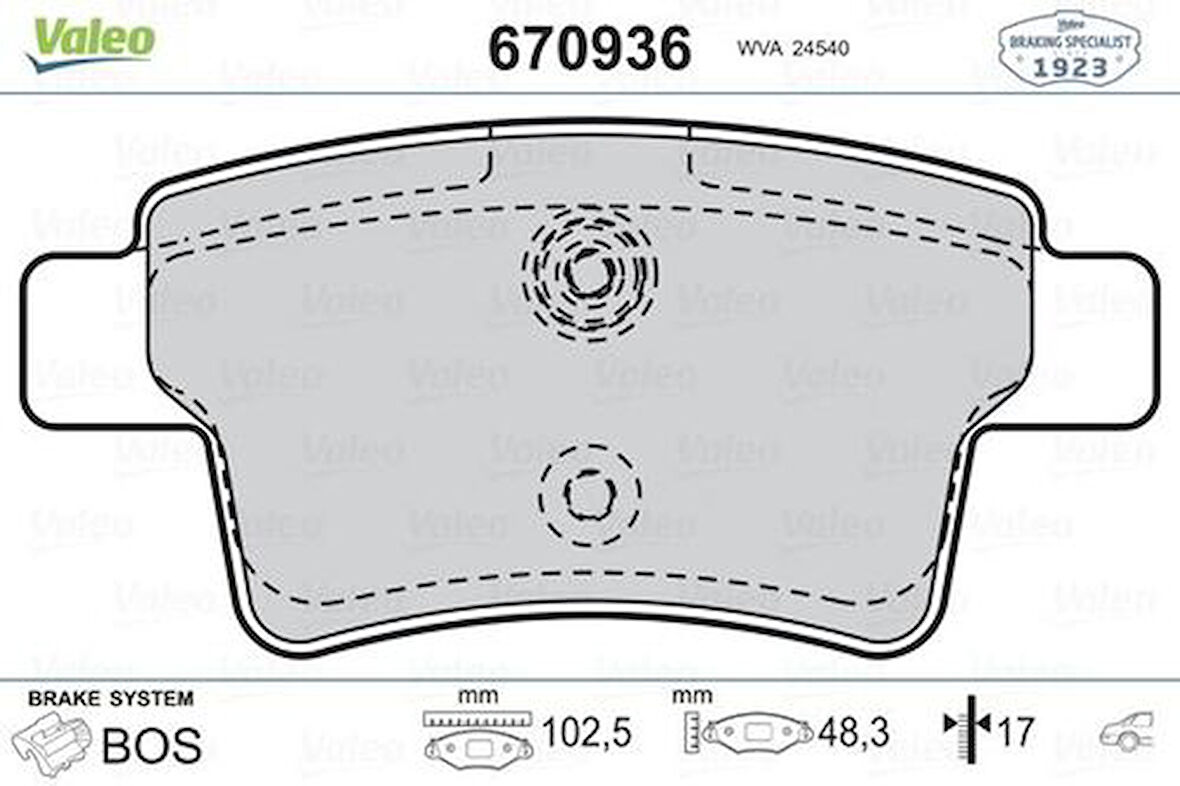 Valeo 670936 Arka Fren Balatası C4 Picasso C4 Grand Picasso 1.6 HDI 110Fap 1.8 16V 2.0 16V 2.0 HDI 138 Fap 06- 4254.32
