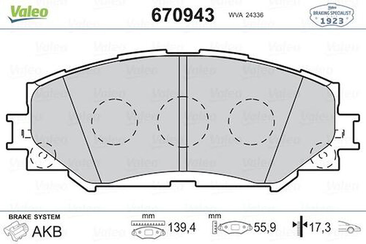 Valeo 670943 Fren Balatası Ön Toyota Corolla 07-12 Auris 07-12 Urban Cruiser 09-Trezia 10-RAV4 06- 446542160
