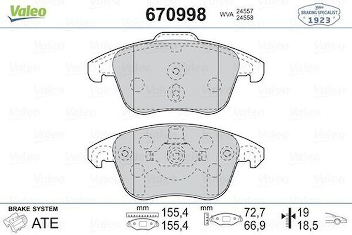 Valeo 670998 Ön Fren Balatası 2008 II-208 II-3008 5008 C4 II DS4 DS5 C4 Picasso 2.0HDI 16V 138Ps 10 06 EP6Cdt 4254.77