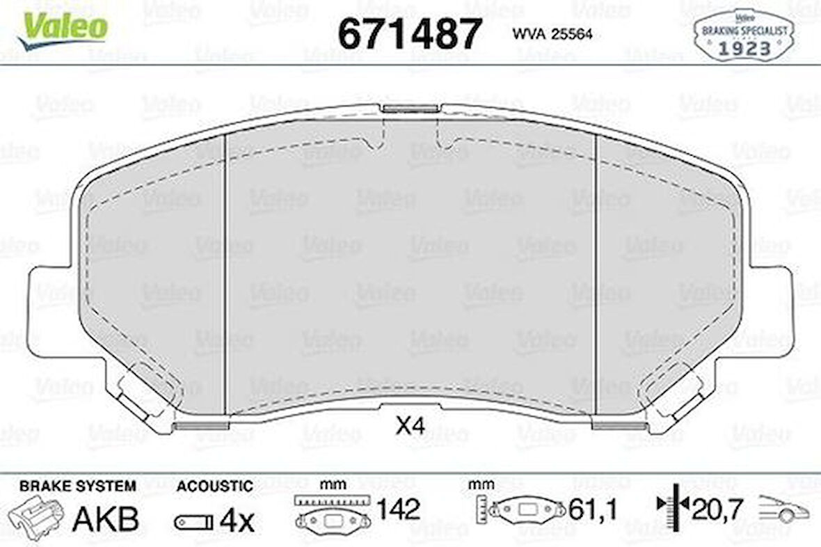 Valeo 671487 Ön Fren Balatası Jeep Cherokee 2.0D 10- AMV1170AC