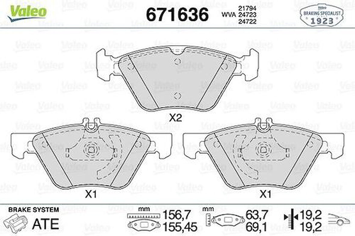 Valeo 671636 Fren Balatası Ön Mercedes C208 A208 W210 W211 S211 44200720