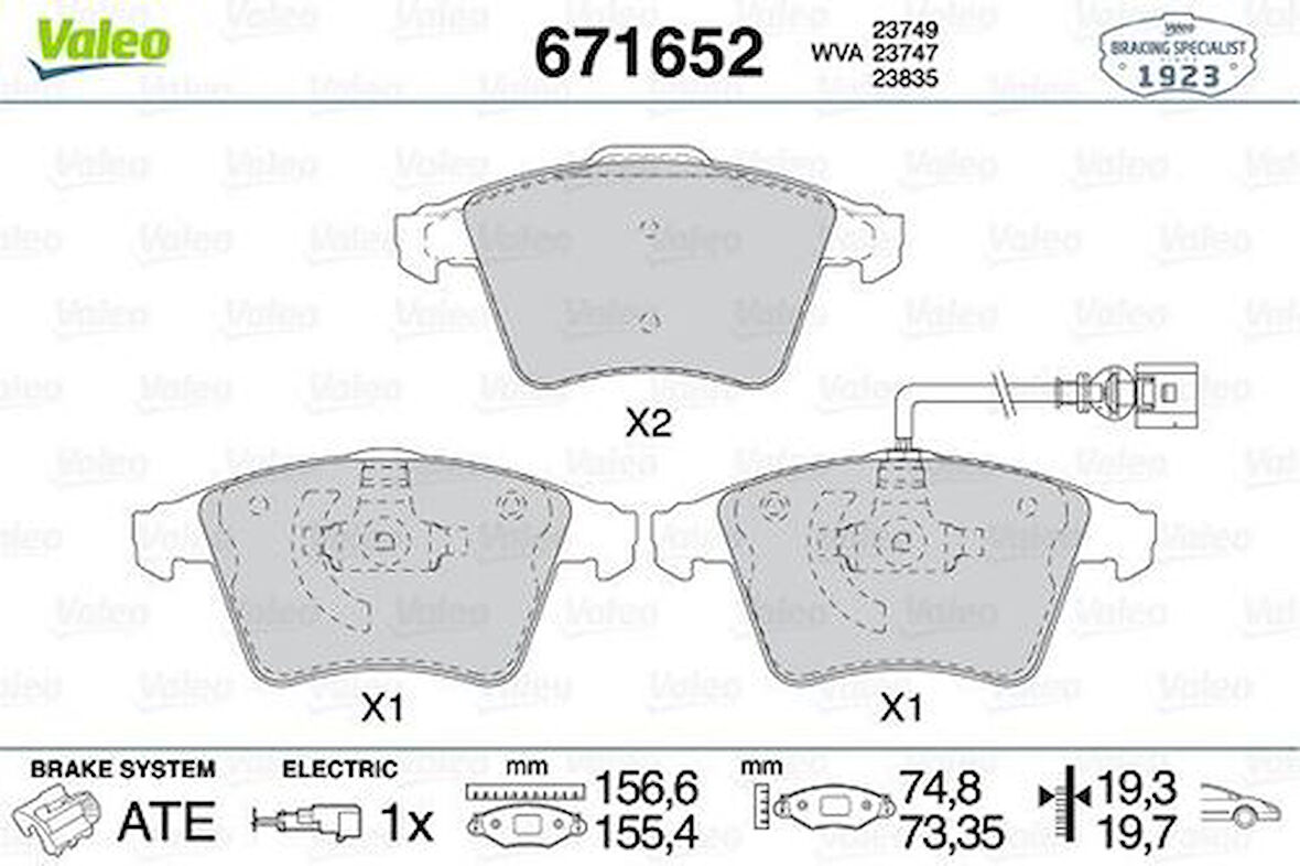 Valeo 671652 Ön Fren Balatası Touareg 2.5 7L6698151F