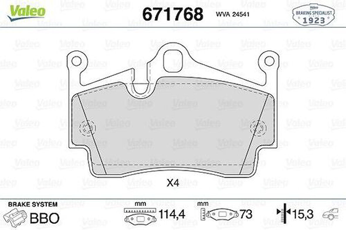 Valeo 671768 Arka Fren Balatası Boxster 987 2.7 2.9 05 Boxster 981 S 3.2 13 Cayman 987 2.7 06 Cayman 981 S 3.1