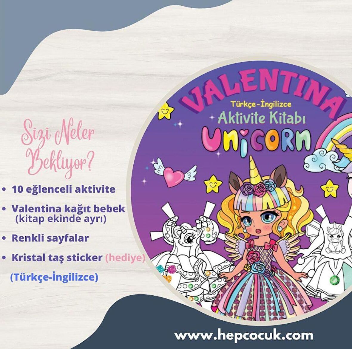 Valentina Unicorn Aktivite Kitabı - Boyama - Giydirme - Çocuklar için - Eğlence