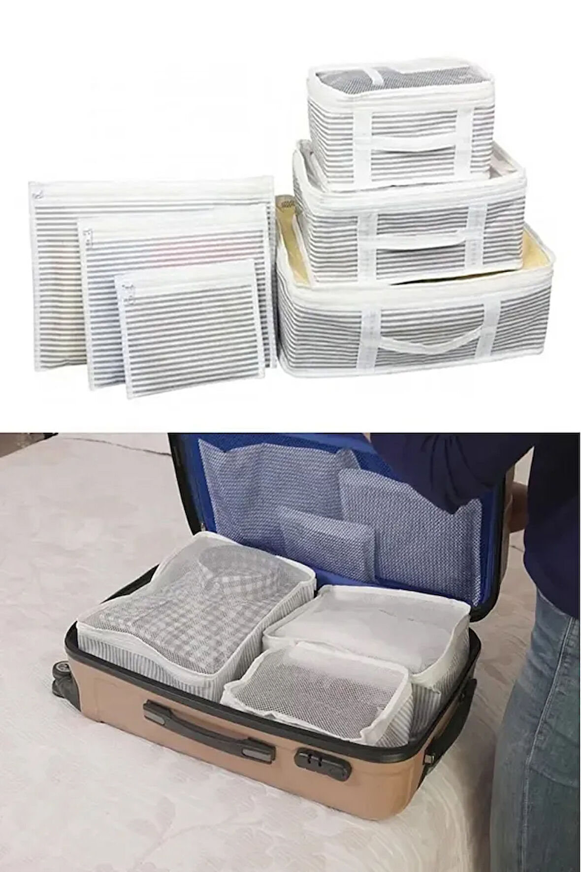 6'lı Valiz Düzenleyici Set - Çizgili