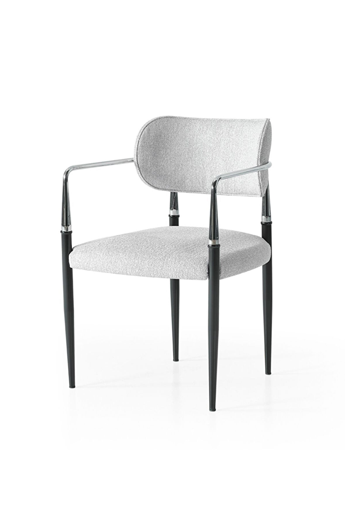 Vellario Metal Kol Detaylı Sandalye 2 Adet – Kromaj Siyah Metal Ayak, 57 x 57 x 81 cm