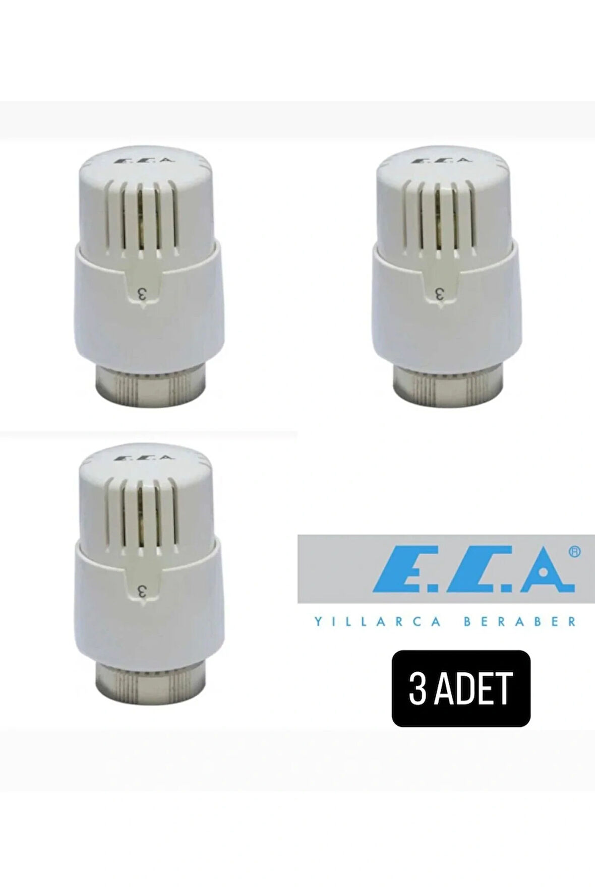 E.C.A Termostatik Vana Kafası 3'LÜ - Hassas Sıvı Isı Sensörü, Kolay Montaj, Standart Boyut, 1 Adet, Beyaz, Yüksek Dayanıklılık