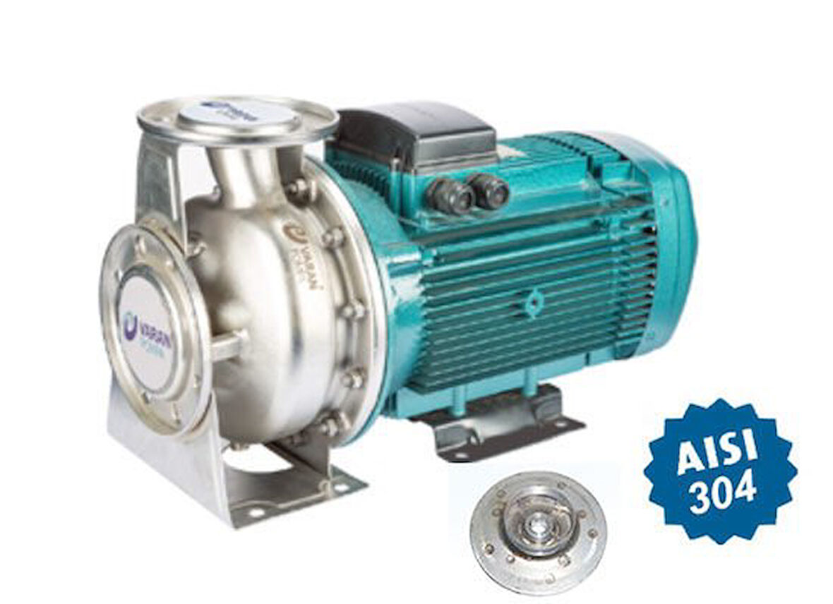 Varan CA50-32-200/7.5T Komple Paslanmaz AISI 304 Kapalı Fanlı Santrifüj Pompa Trifaze 10 Hp 67 mss 22 m³/h