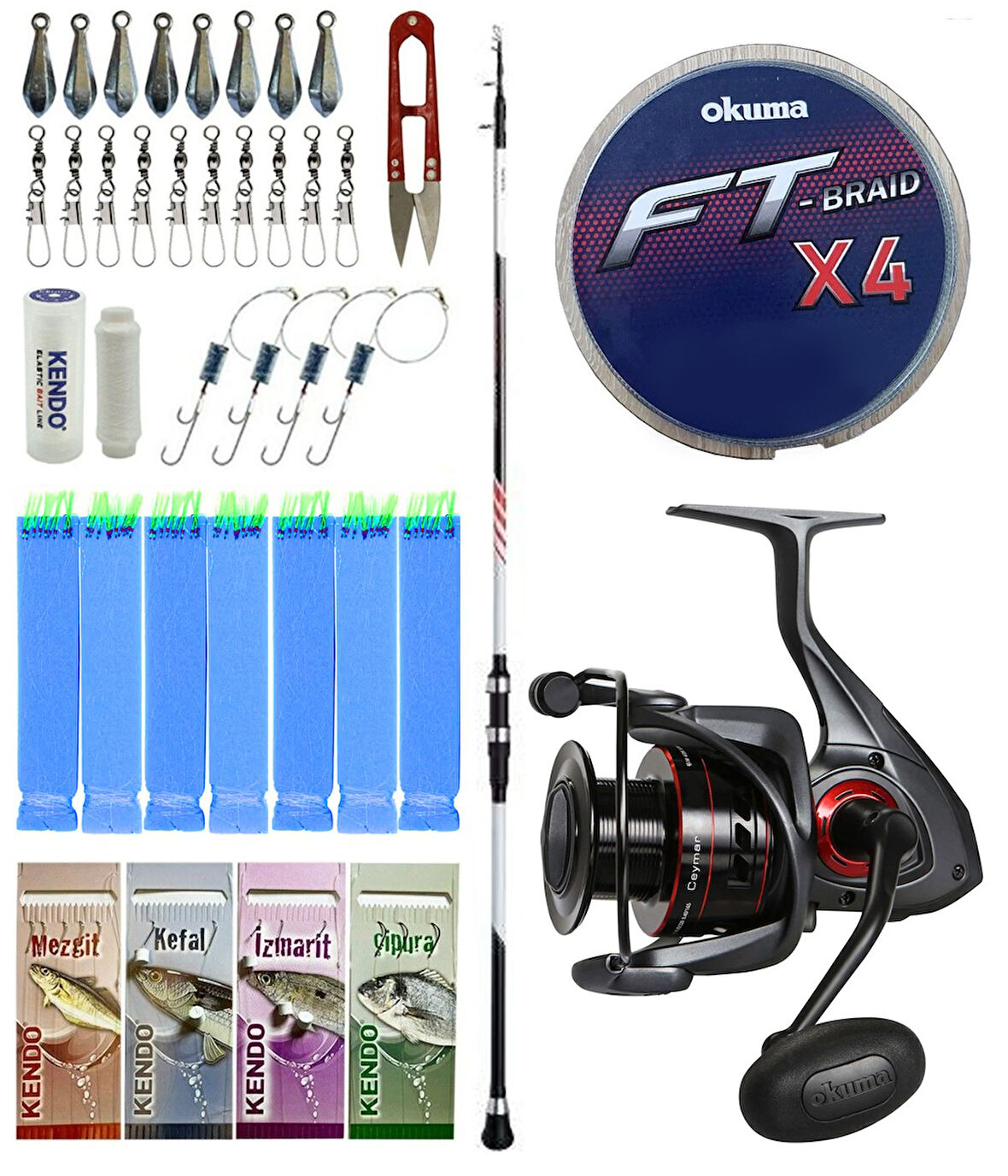 Yek Outdoor Tekne Olta Seti Shimano Kamış Vengeance AX Boat Tele 1,80m 150g 3pc&Okuma Ceymar C-8000A 7+1BB Olta Makinesi