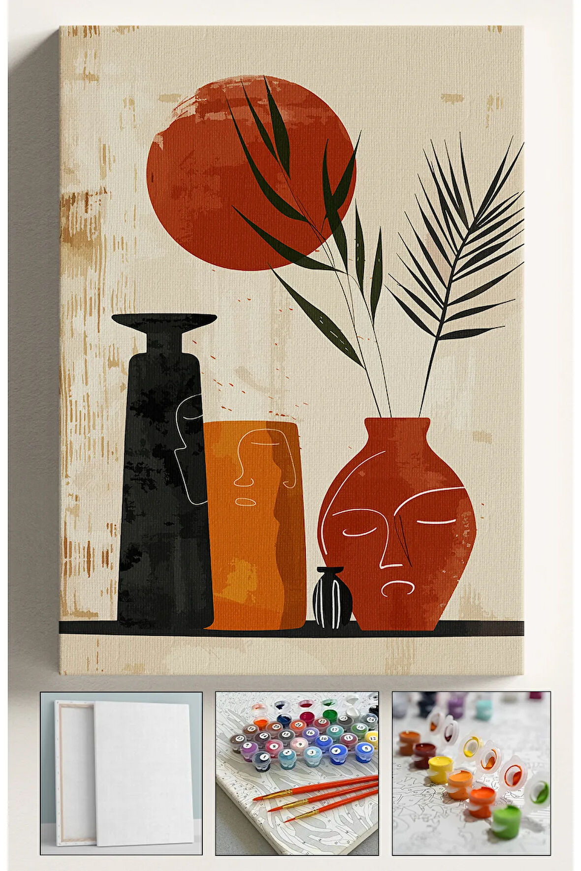 Sayılarla Boyama Seti Numaralı Tuval Fırça Boya Vazo Çiçek 40x50 Cm - VAZODA 2'Lİ YÜZ