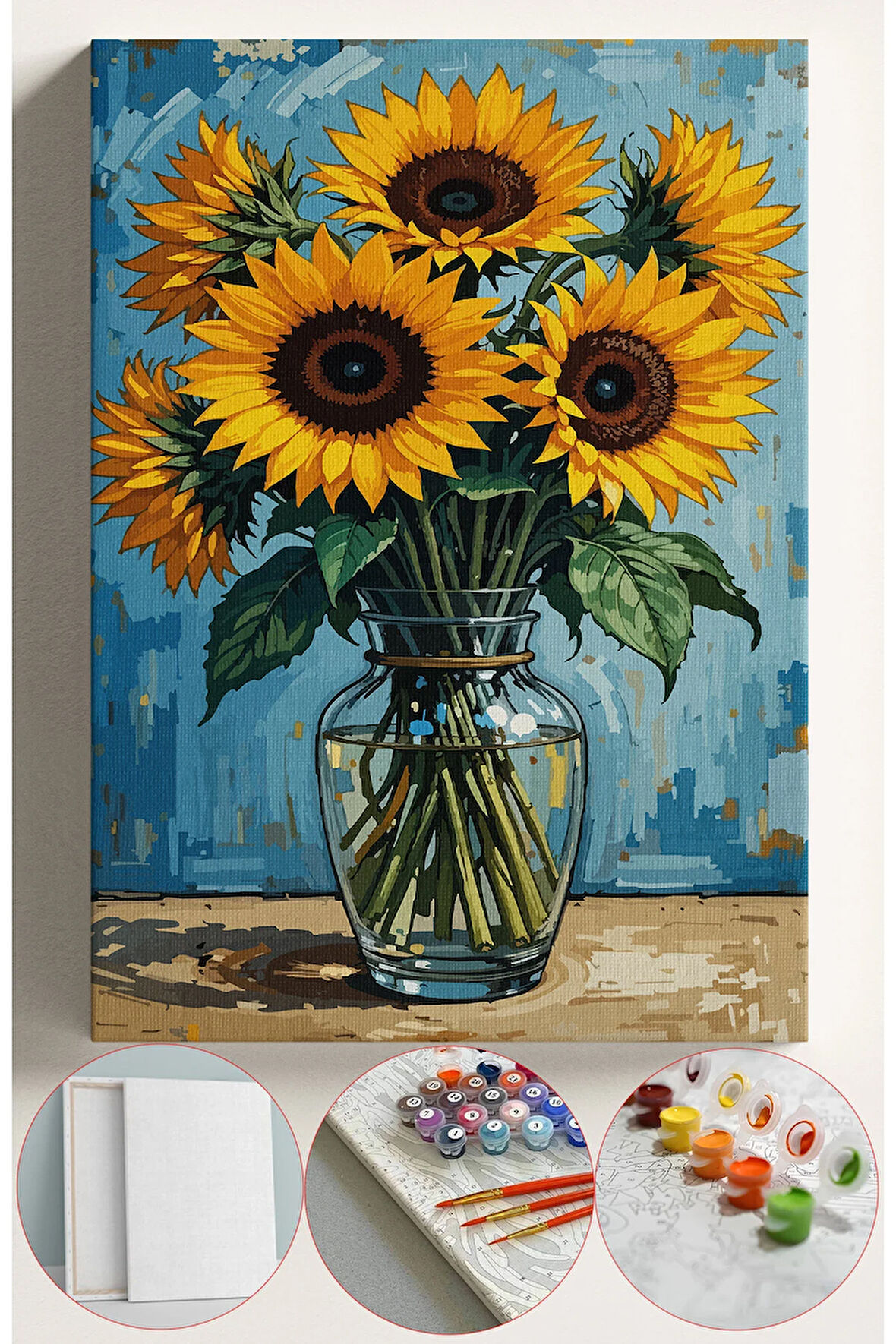 Sayılarla Boyama Seti Numaralı Tuval Fırça Boya 40x50 Cm - VAZODA AYÇİÇEĞİ