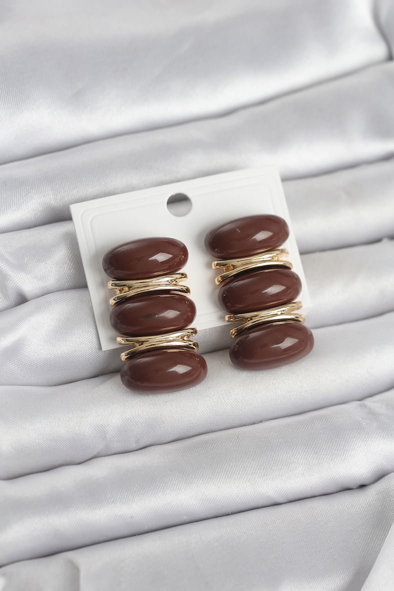 Kahverengi Vintage Model Gold Renk Kadın Küpe - TJ-BKP11677