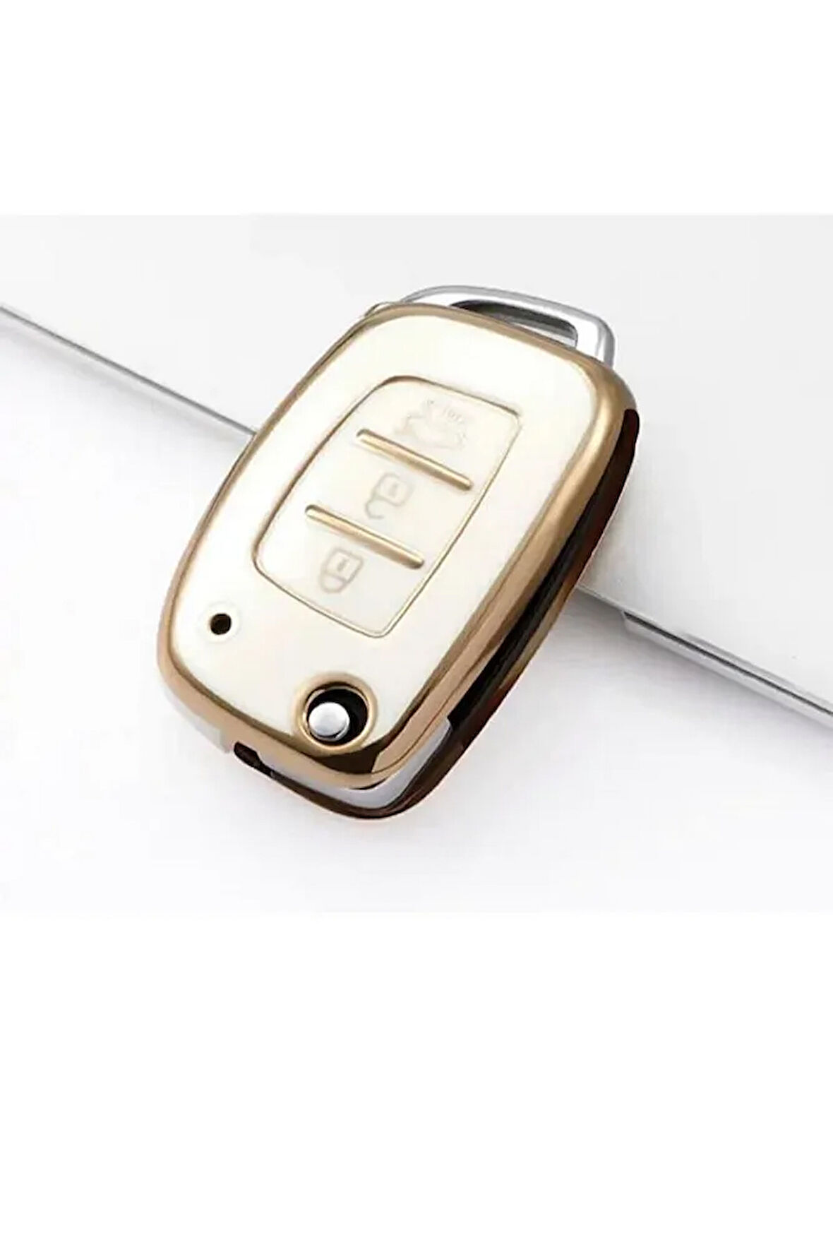 Hyundai Bayon I10 I20 Ix35 Elantra Tucson Anahtar Kılıfı Beyaz/gold 2.resime Bakınız